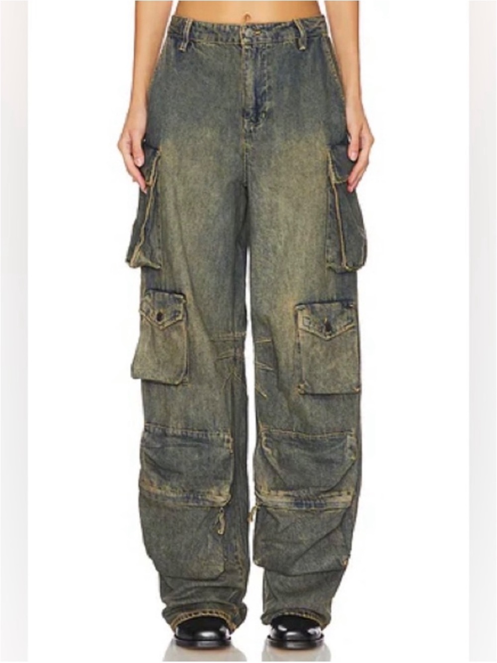 AFRM Denim Parker Jeans in Tinted Grunge Wash Cargo Size 25 Baggy